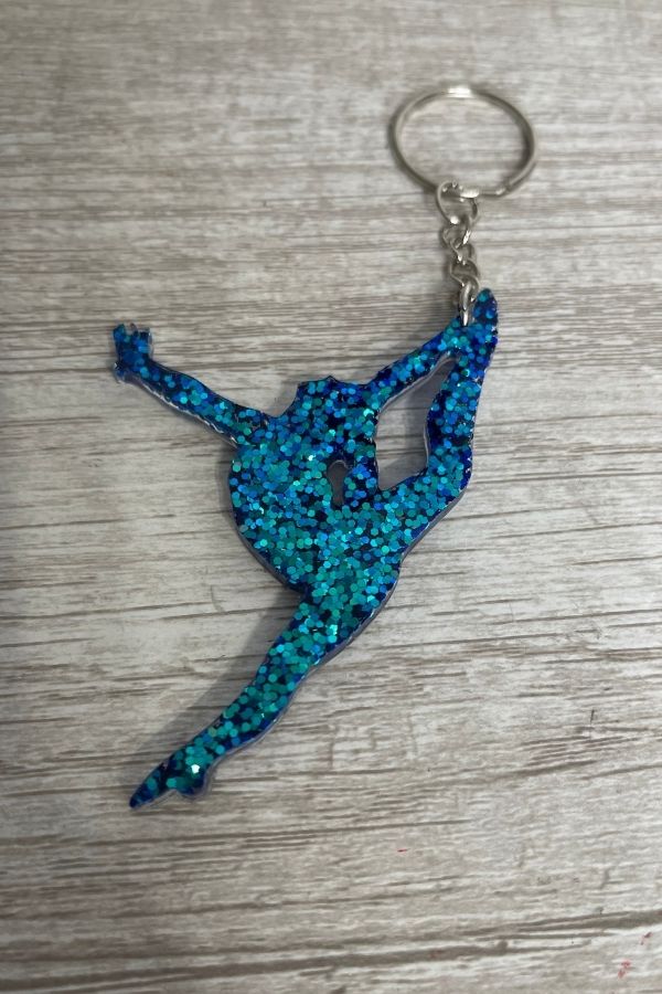 Gymnastics Glitter Keychain - Teal