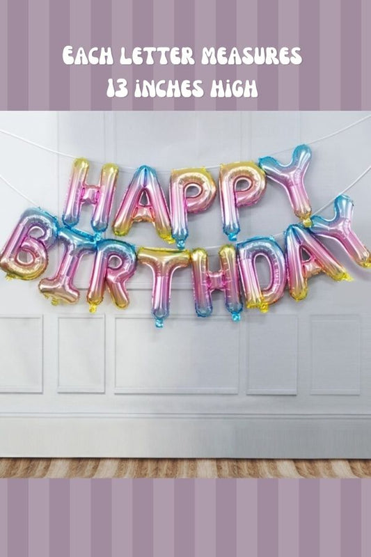 Happy Birthday Balloon Banner - Pastel Rainbow
