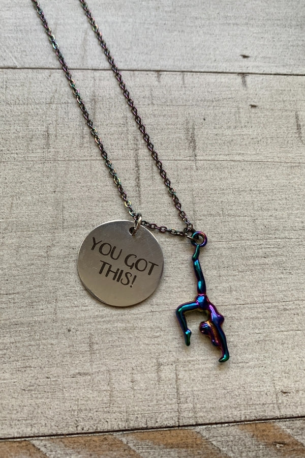 You Got This Gymnastics Necklace with rainbow gymnast pendant