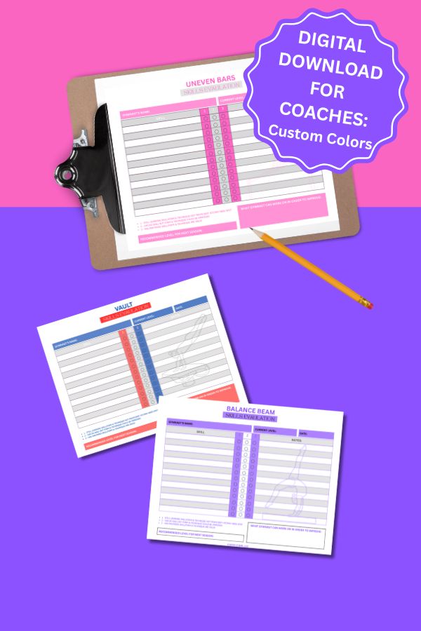 Skill Check Color Gymnastics Skill Evaluation Checklist Pack - Custom Colors | Stick It ...