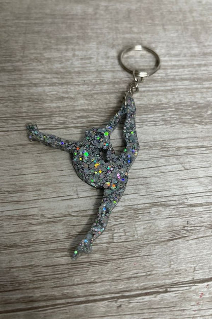 Gymnastics Glitter Keychain - Silver