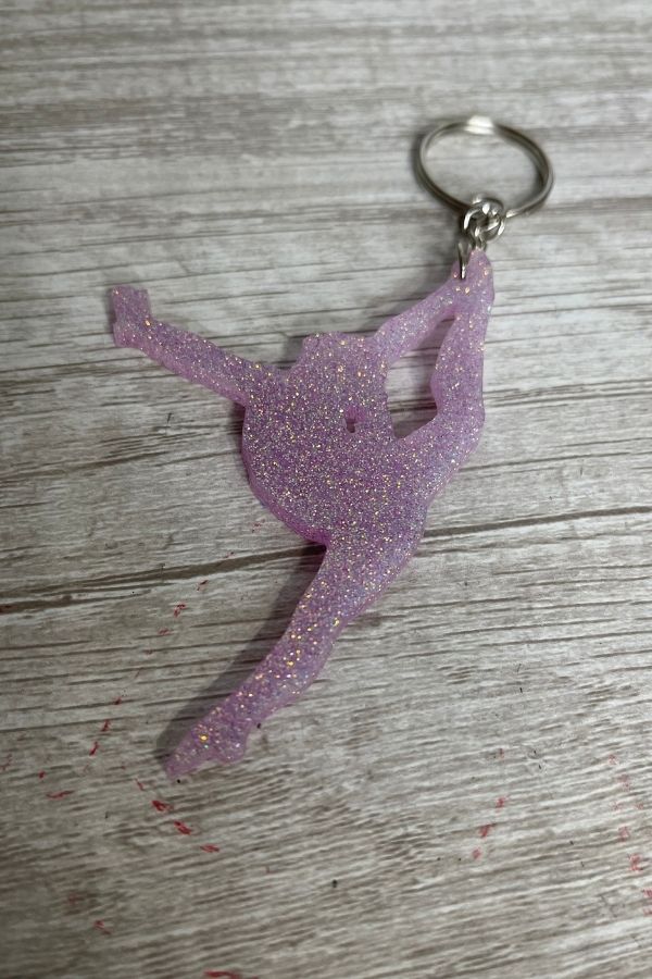 Gymnastics Glitter Keychain - Light Pink