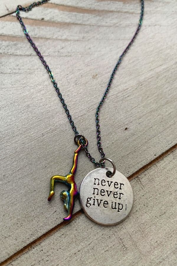 Gymnastics Necklace Never Never Give Up Stick It Girl Shop