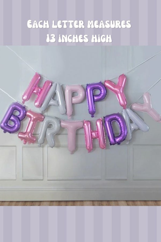 Happy Birthday Balloon Banner - Purple, Pink, Grey