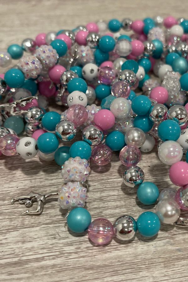 Gymnastics Bracelets in Pink/Teal for party favors or team gifts