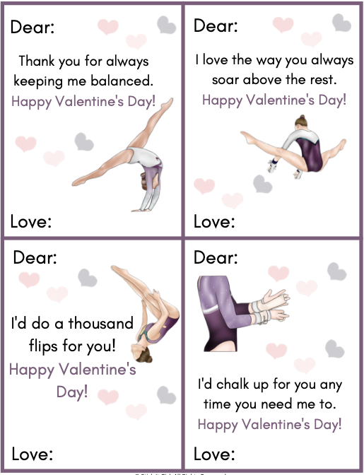 Valentine's Day Cards for Gymnasts (Printable)