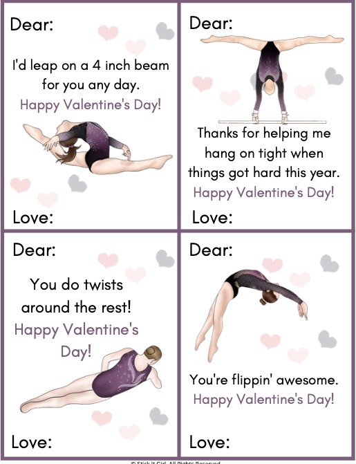 Valentine's Day Cards for Gymnasts (Printable)